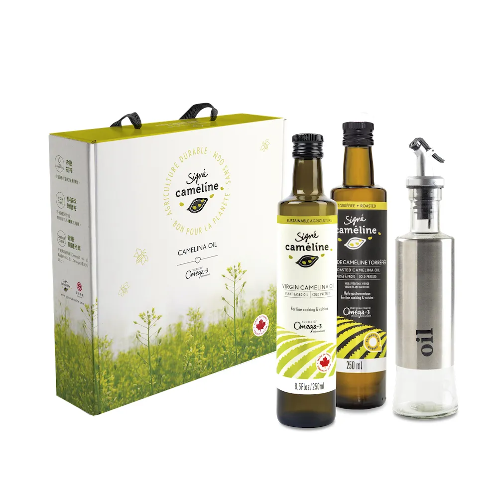 【Signe Cameline】加拿大薺藍籽油Camelina Oil冷壓焙香禮盒組(250mL X 2瓶 送玻璃油壺)