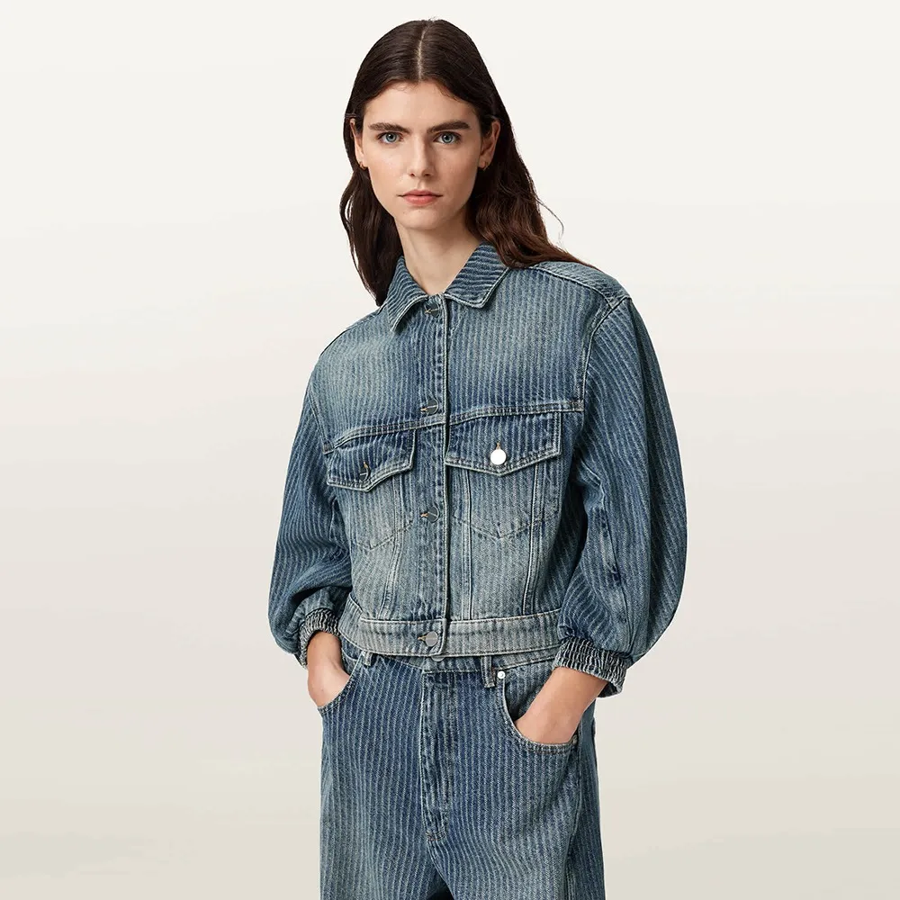 【ALLSAINTS】LUCA 丹寧蓬袖落肩短版外套 W071OF(常規版型)