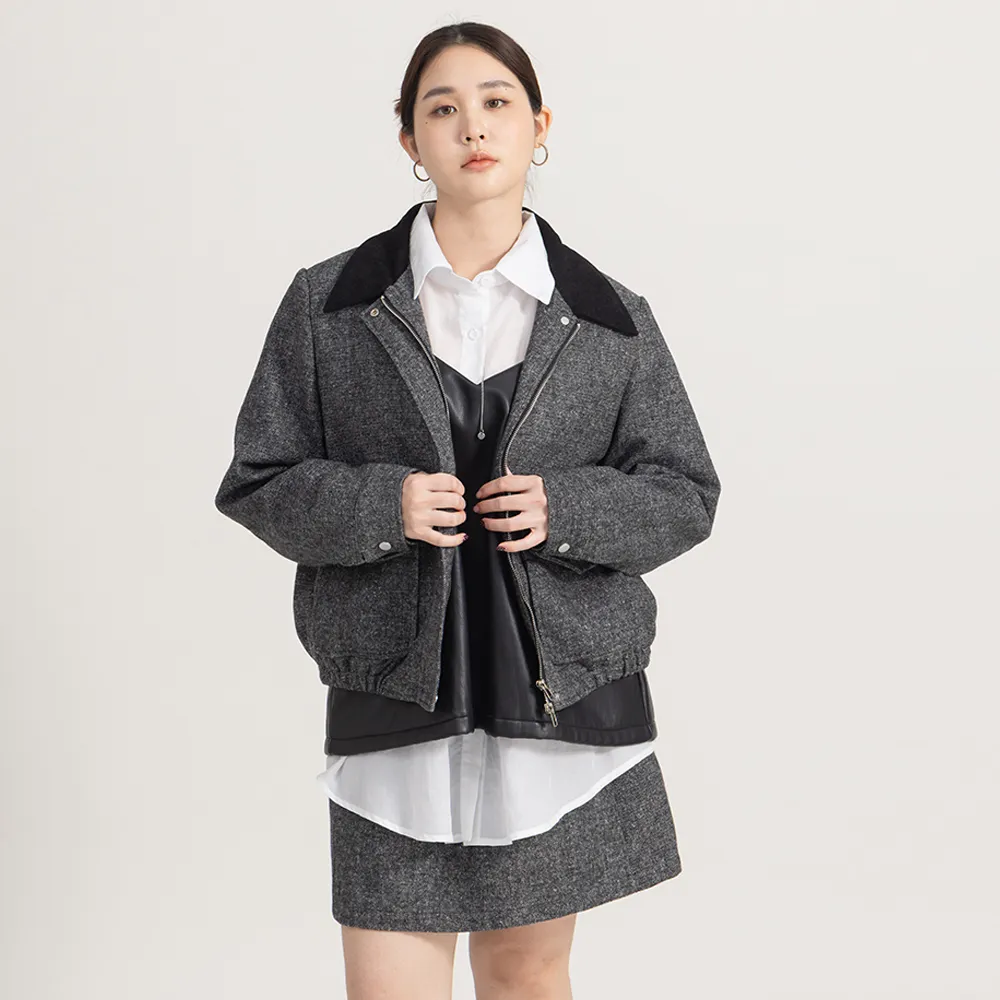 【M：MINb】巴恩風羊毛鋪棉短版外套(灰色/中大尺碼女裝/XL女裝/女裝/肉肉女穿搭/巴恩風外套)