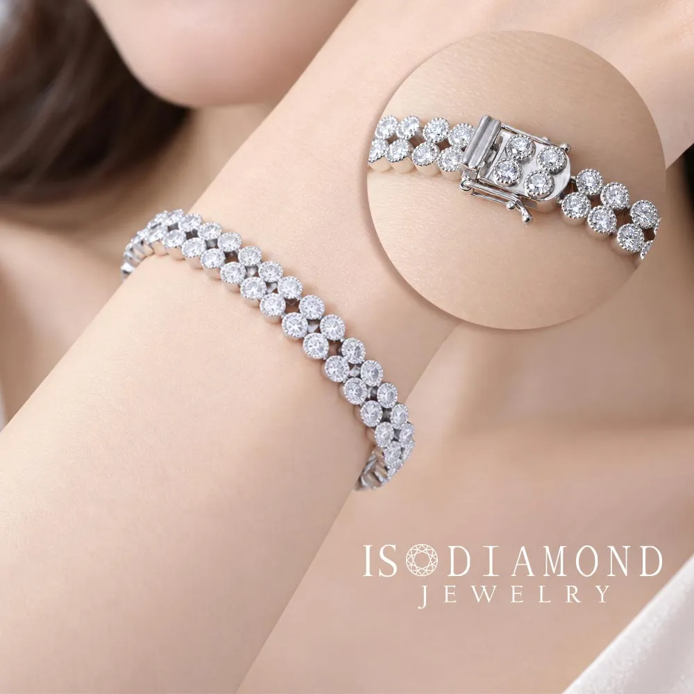 【IS DIAMOND】6克拉鑽石 滿鑽手鍊 雙排滾珠(培育鑽石)