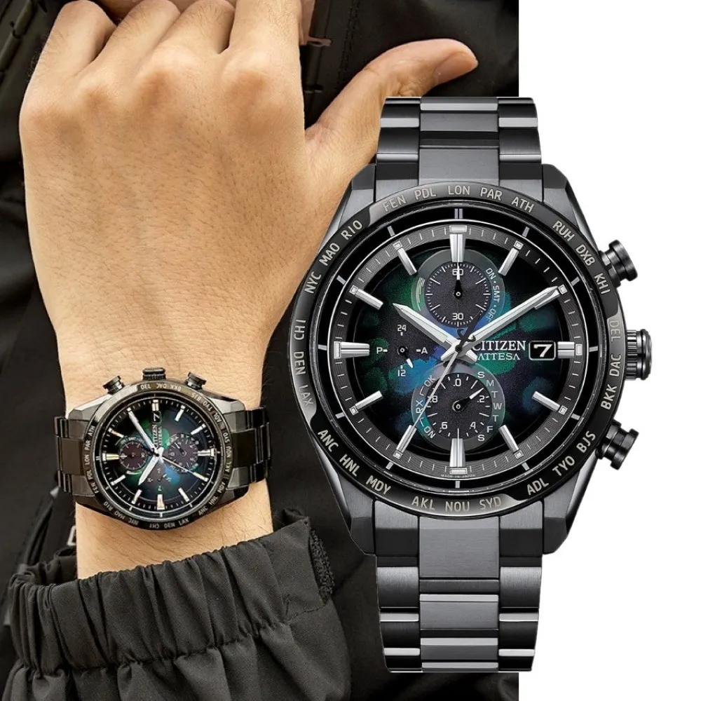 【CITIZEN 星辰】100週年 宇宙幻彩限定款 LAYERS of TIME ATTESA 鈦金屬光動能電波手錶 42mm(AT8286-65E)