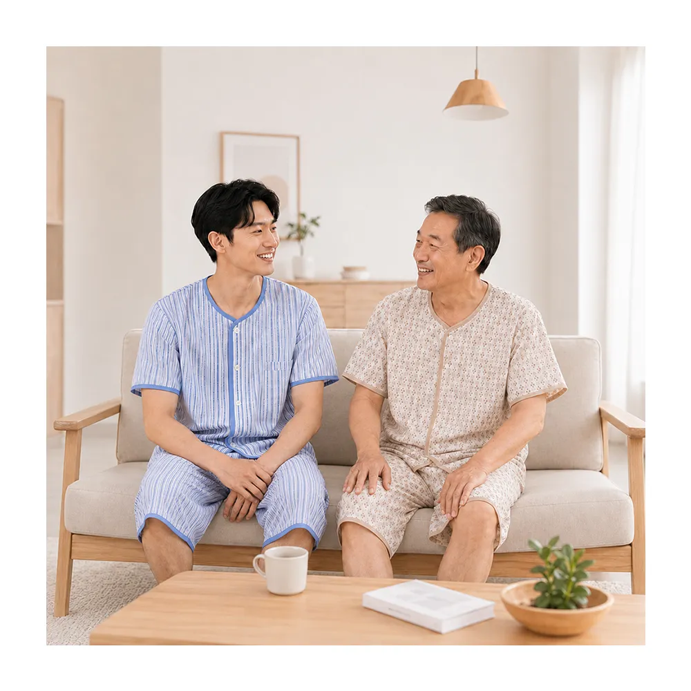 【Lianne baby】男生短袖家居服 台灣製睡衣涼爽病人服 夏季老人睡衣 阿公七分褲 老人衣服 中老年衣服病房服