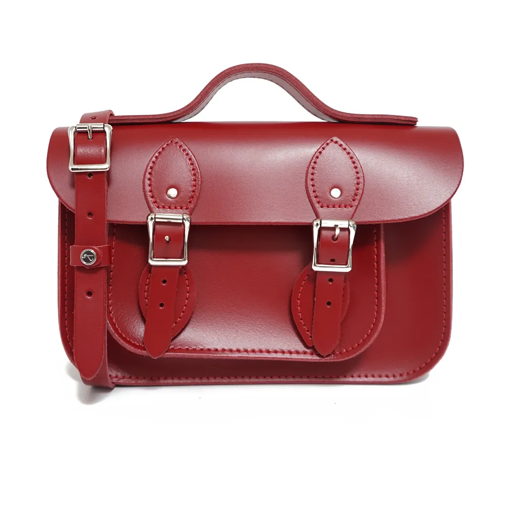 【The Leather Satchel Co.】11吋 英國手工牛皮劍橋包 手提包 肩背包 側肩包 多功能兩用包(心機紅)