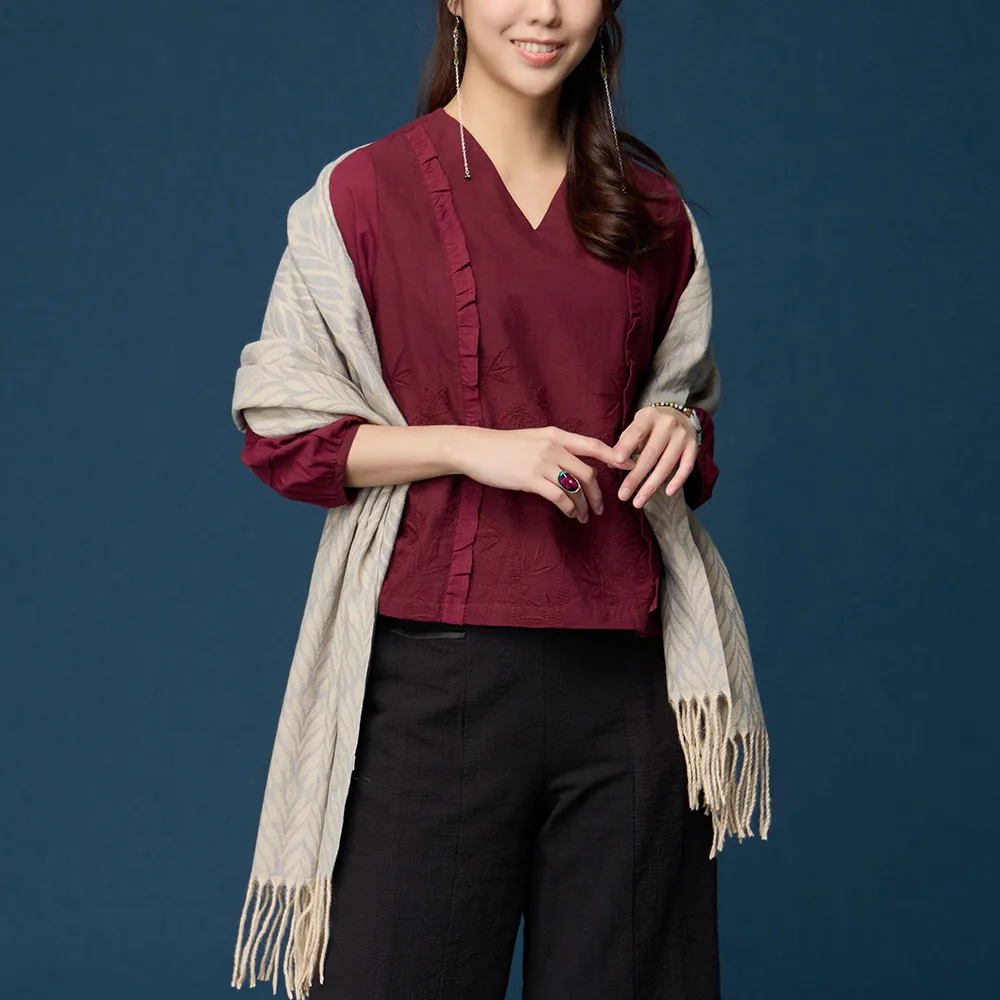 【古典美】38040刺繡蛋糕袖上衣(茶禪服/中國風/國服/漢服/手染服/棉麻/亞麻/天然纖維)
