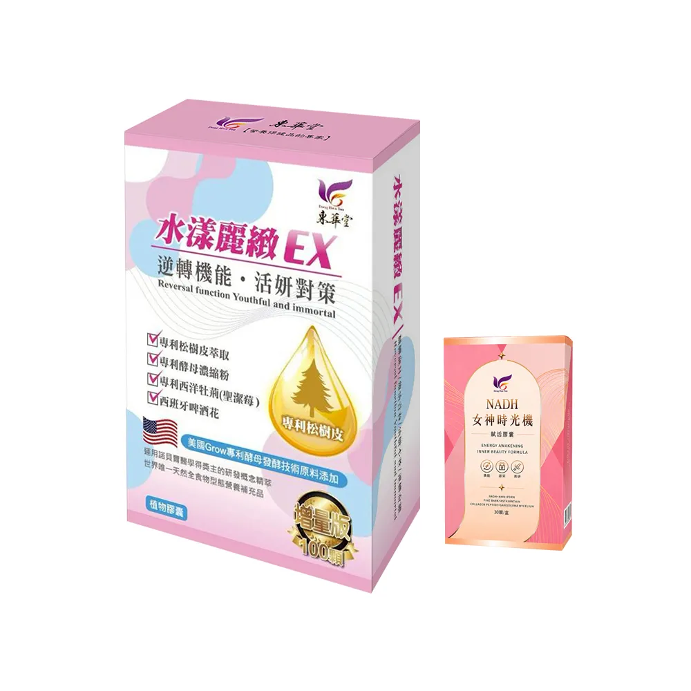 【東華堂】△水漾麗緻EX 活妍對策500mgx100顆*3盒(贈 東華堂 NADH女神時光機 500mgx30顆*2盒)