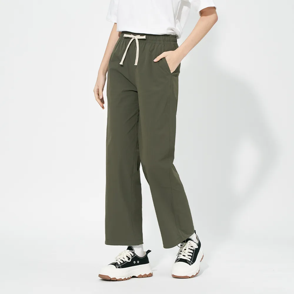 【pierre cardin 皮爾卡登】網路獨家 女款 涼爽舒適速乾透氣長褲/寬褲-橄欖綠(8257886-47)