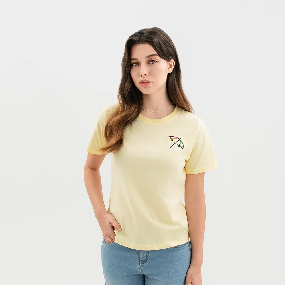 【Arnold Palmer 雨傘】女裝-大傘刺繡圓領短袖T-Shirt-黃色