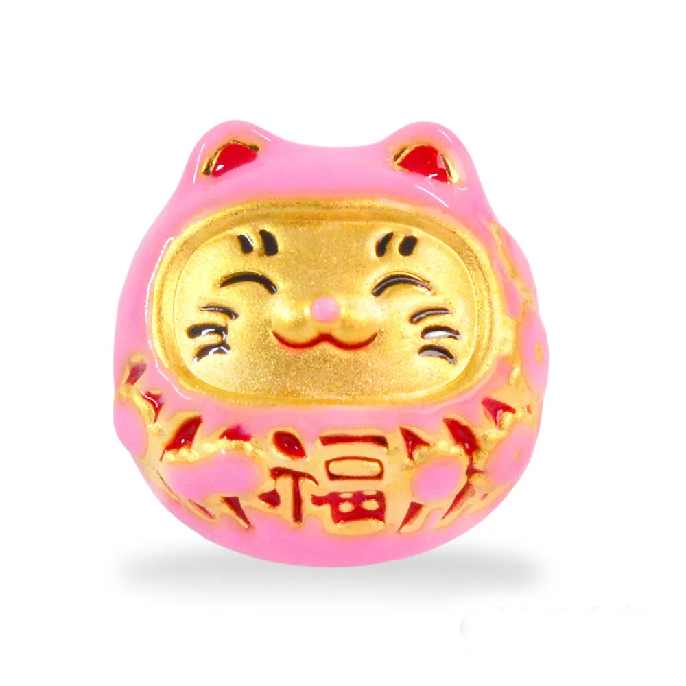 【福西珠寶】黃金串珠 粉紅色 招財貓串珠 潘朵拉風格DIY搭配 幸運招財送禮推薦 (金重0.31錢正負0.03錢)