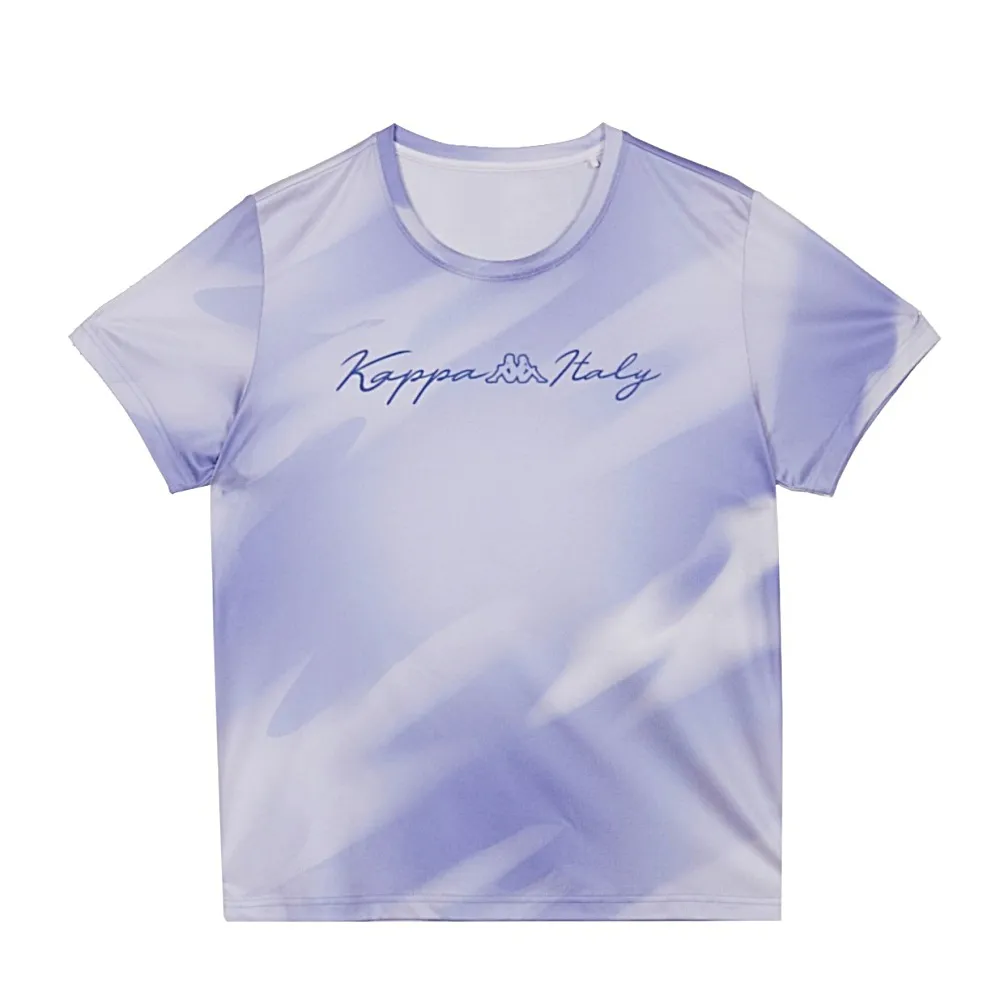 【KAPPA】KAPPA義大利時尚吸濕排汗女性短袖圓領衫(花紫漸層滿版 38273HW520)