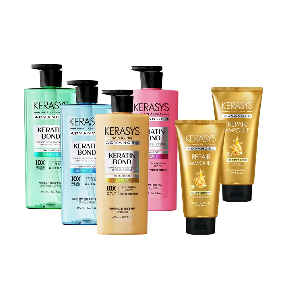 【KeraSys 可瑞絲】全效安瓶髮質修護洗髮精（600ml）任選2入＋金緻安瓶10倍瞬護髮膜（300ml）2入組