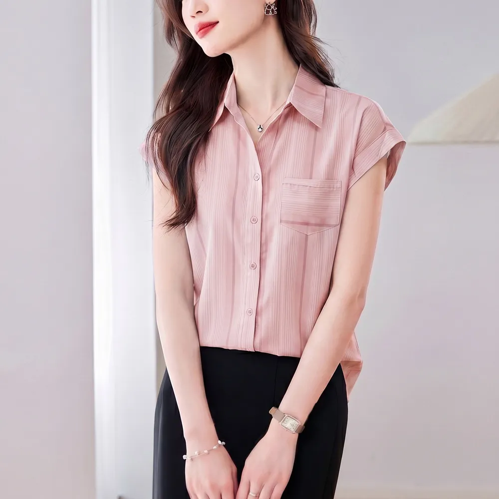 【ALLK 歐楷】新品上架 港風復古短袖襯衫女夏季時尚寬鬆顯瘦上衣 2色 尺寸L-XXL/中大尺碼/涼爽/透氣