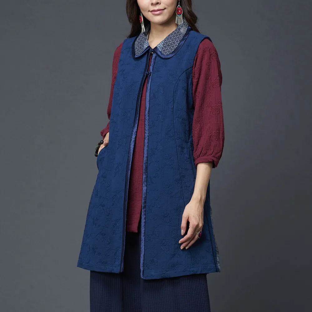 【古典美】77088古布翻領刺繡背心(棉麻/亞麻/中國風/漢服/茶禪服)