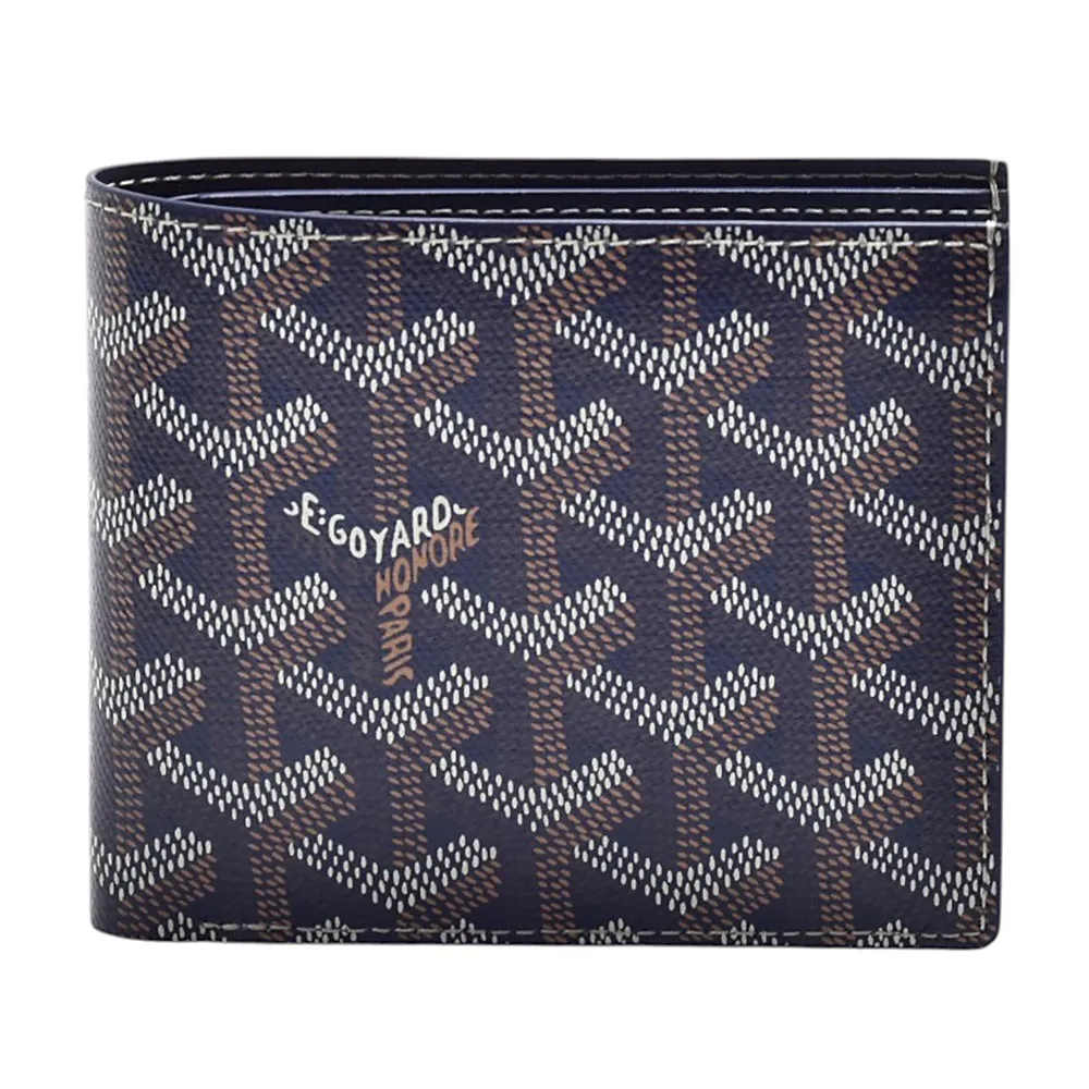 【GOYARD 高雅德】經典滿版LOGO手工帆布摺疊短夾(藍色)