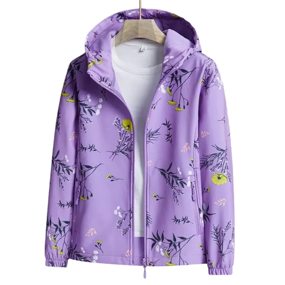 【米蘭精品】現貨+預購 衝鋒衣連帽夾克(防風防水植物印花女衝鋒外套6色74db37)