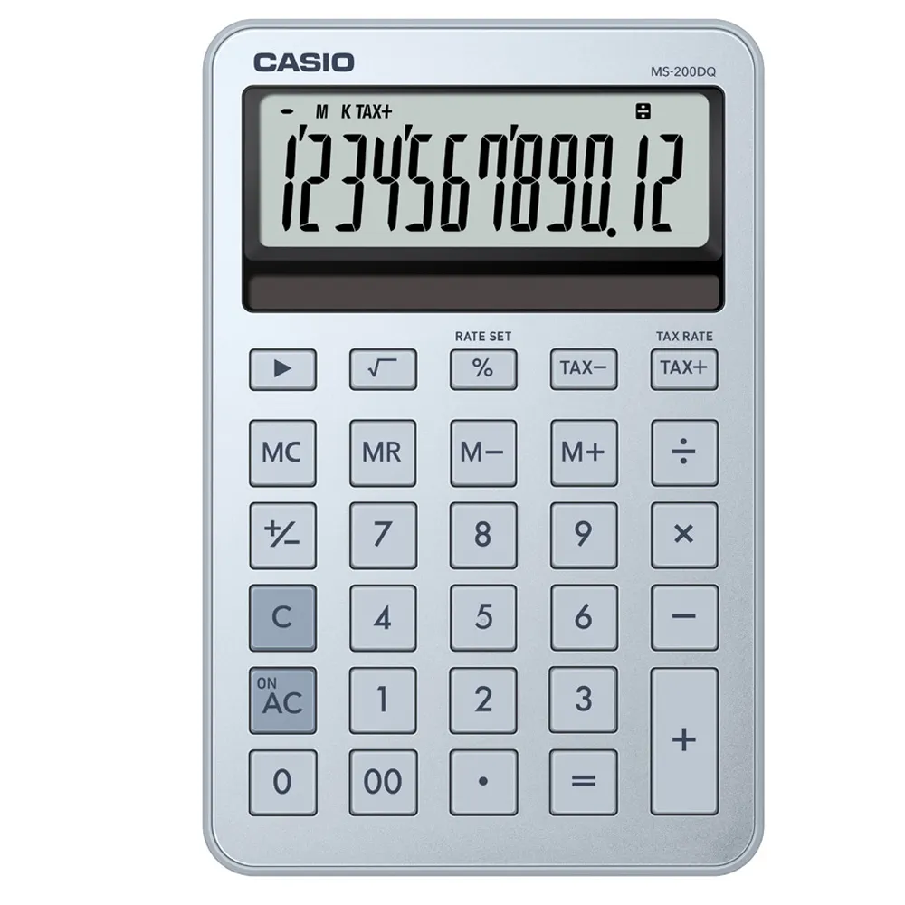 【CASIO 卡西歐】12位元閃耀時尚桌上型MINI款曜石計算機-冰霜藍(MS-200DQ-BU)