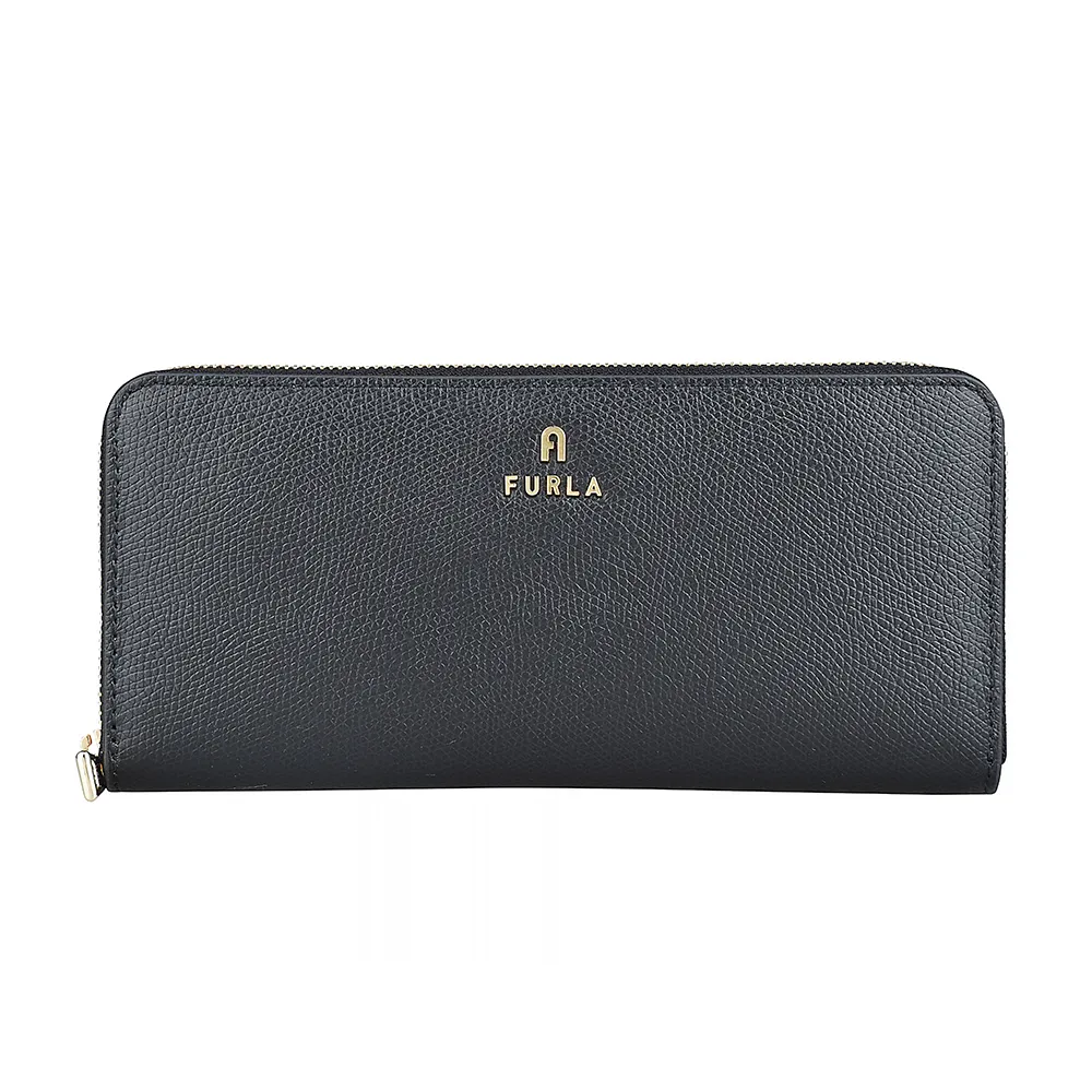 【FURLA 芙拉】FURLA Camelia立體金字LOGO牛皮8卡拉鍊長夾(黑)