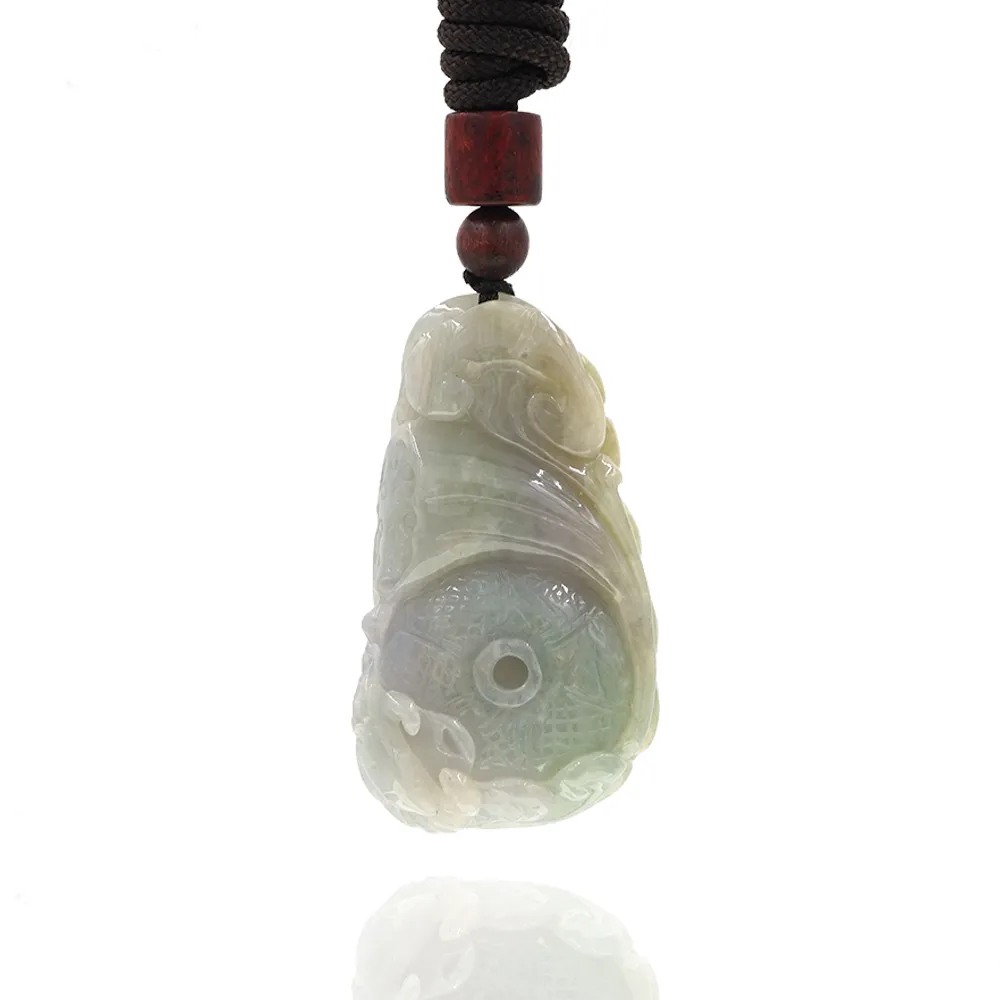 【喜緣玉品】天然翡翠A貨 淡彩蜜糖 富貴四喜 魚籃 螃蟹 蓮蓬 如意 玉珮 僅此一品(開運風水)(直)