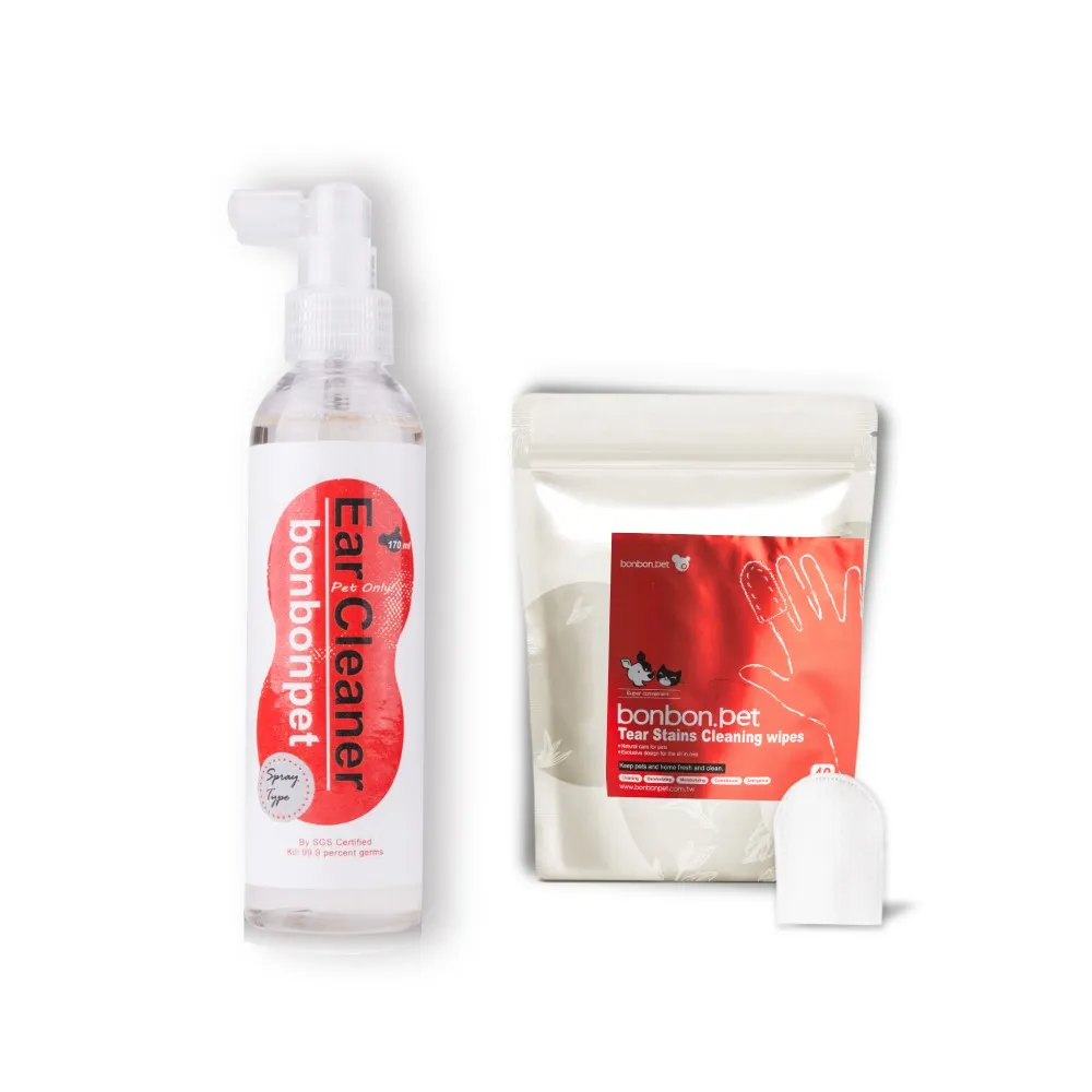 【bonbonpet 蹦蹦跳】植萃兩段式潔耳噴霧170ml+即期良品植萃清潔指套 40入/包(台灣製/局部清潔/淚腺痕用)