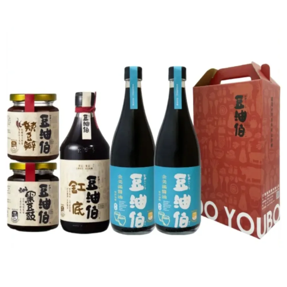 【豆油伯】全方位美滿料理組(金美滿無添加糖-醬油禮盒680mlx2+缸底醬油500ml+黑豆豉280g+辣豆瓣醬280g)