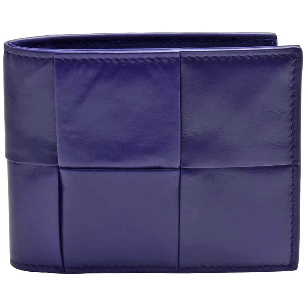 【BOTTEGA VENETA 寶緹嘉】經典Veneta Intrecio大格編織小牛皮摺疊短夾(紫色690963-VCQ72-5101)