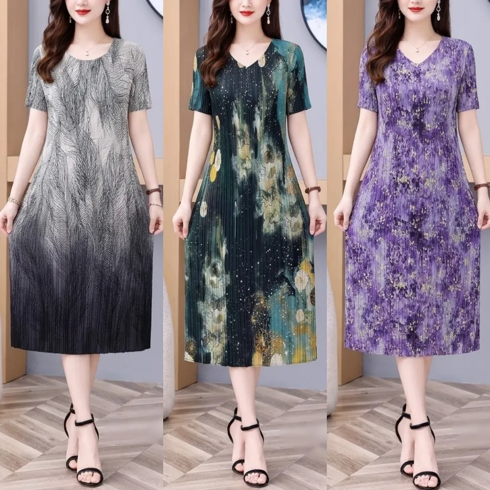【巴黎精品】多款三宅風皺褶衣服洋裝寬鬆連身裙子長裙褶皺上衣印花摺衣折衣（壓褶大尺碼短袖女裝n2b17 P)