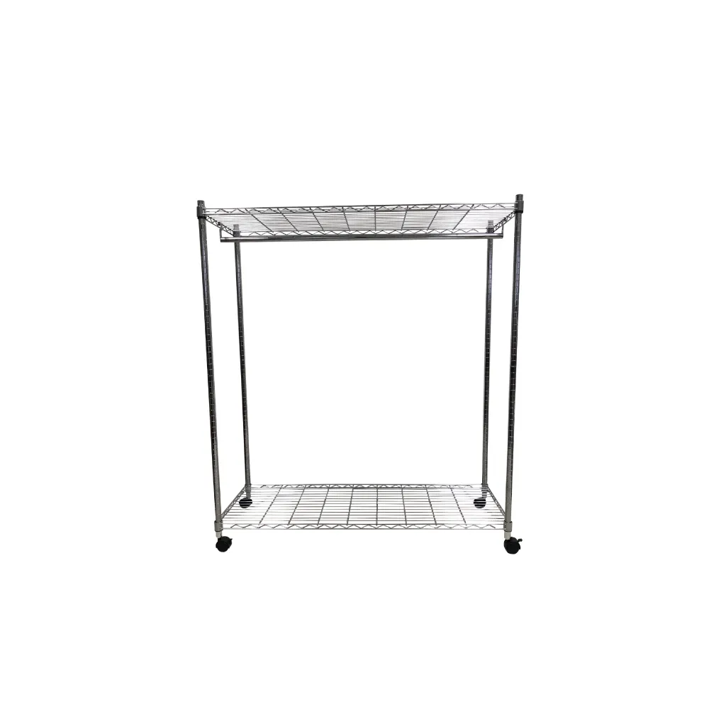 【A+Courbe】MIT耐重二層架-附衣桿+輪 45x120x125cm(鐵力士架/鐵架/收納架/置物架/層架/架子)