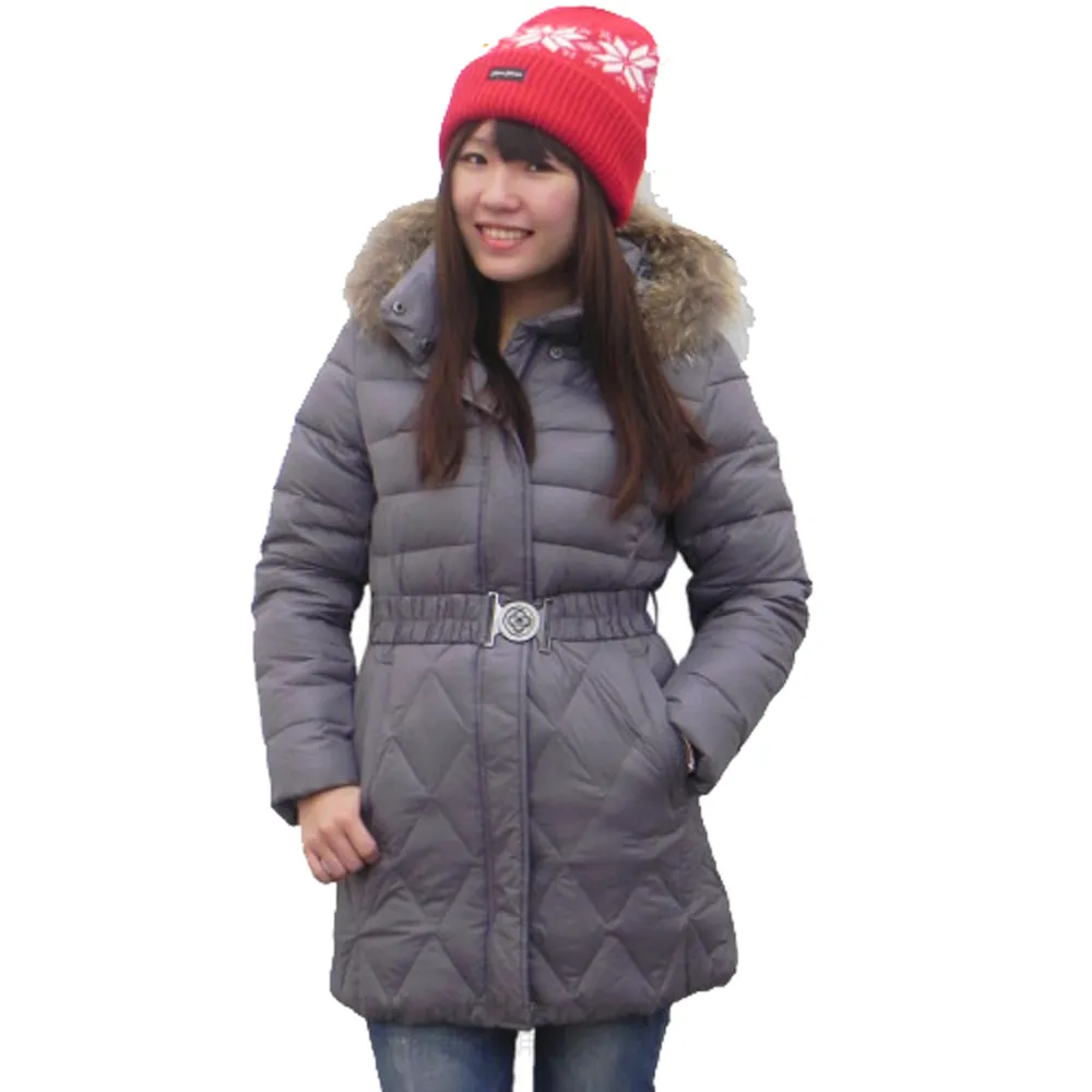 【荒野 wildland】女款 中長版 貉子毛保暖羽絨外套/大衣.保暖外套(92101 銀灰)