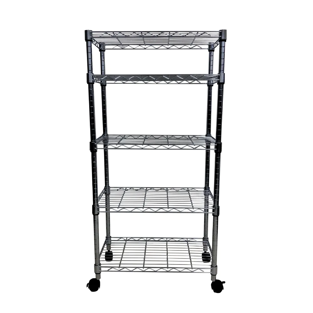 【A+Courbe】MIT耐重鐵力士鍍鉻移動式萬用收納五層架35x60x140cm(電器架 床邊櫃 鞋架 衣櫃)