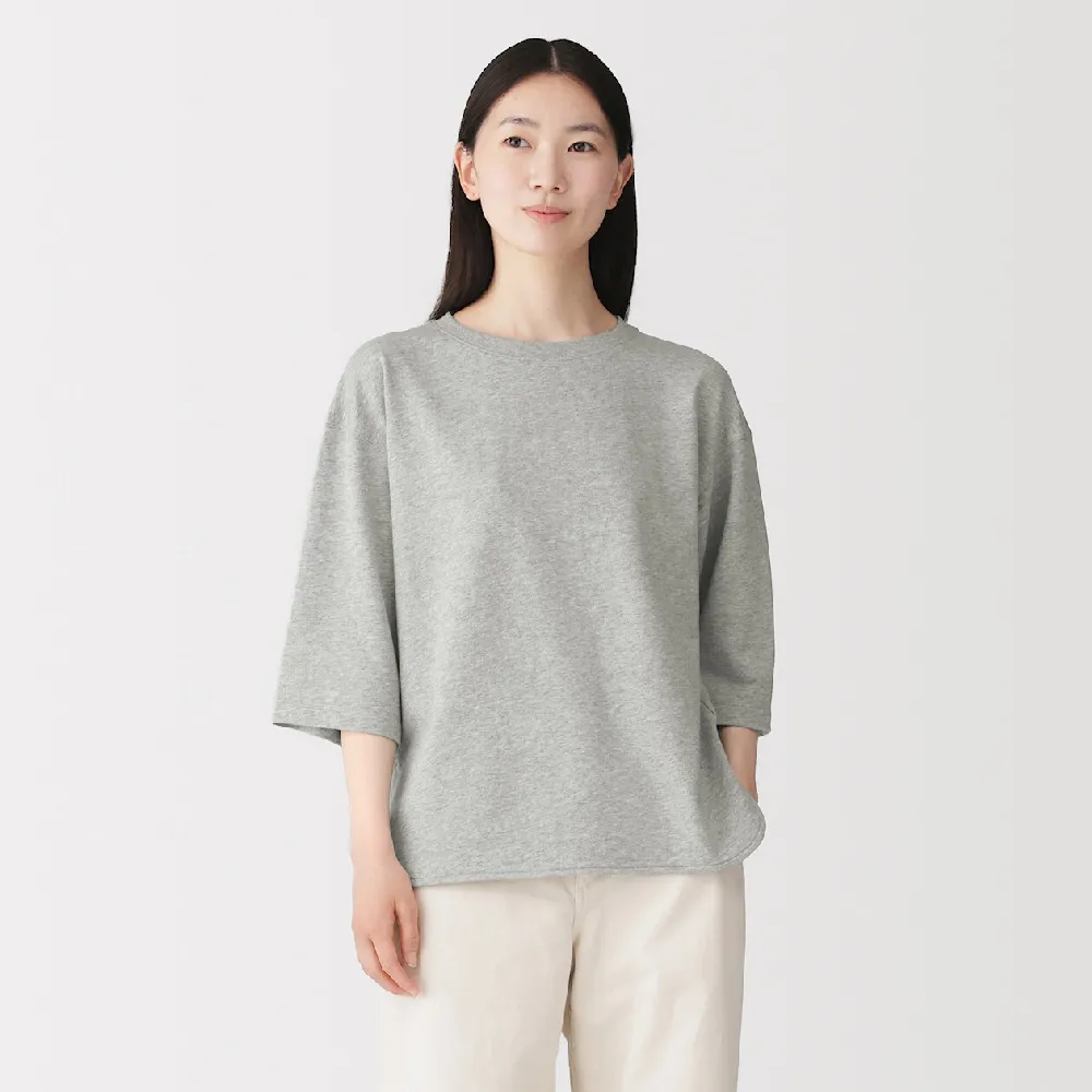 【MUJI 無印良品】女輕量裏毛七分袖套衫(柔白/灰色/黑色/淺黃)