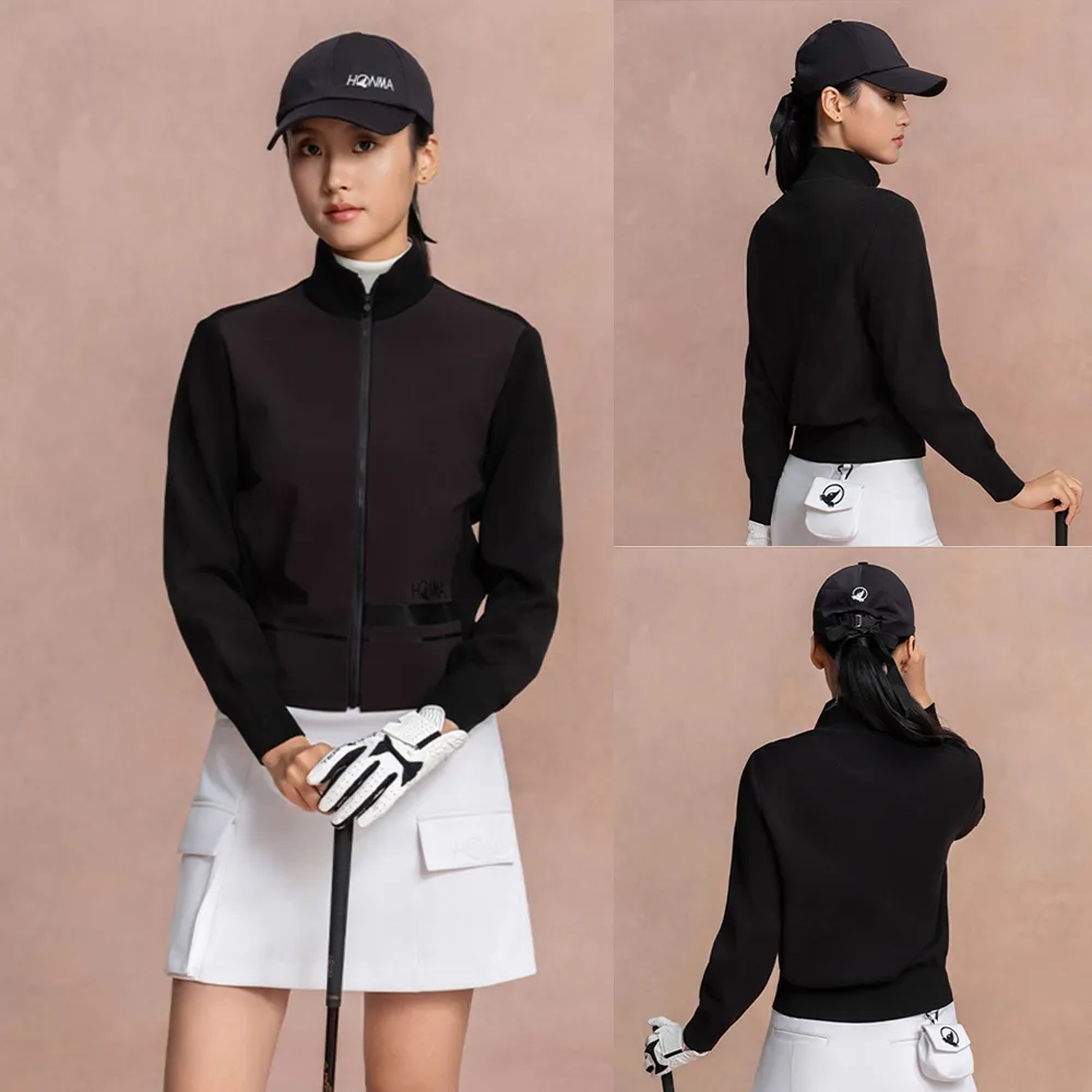 【HONMA 本間高爾夫】女款休閒拉鍊外套 夾克 25FW 日本高爾夫專業品牌(XS-XXL 黑/白色HWLQ302R615)