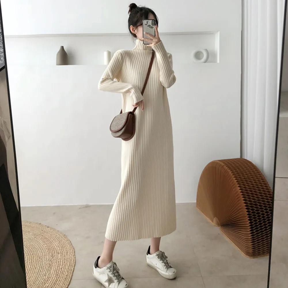 【D.studio】韓版直筒過膝長版洋裝(針織上衣 毛衣 長裙 長袖上衣 女裝 衣服 套裝 保暖上衣 冬天女裝 S339)