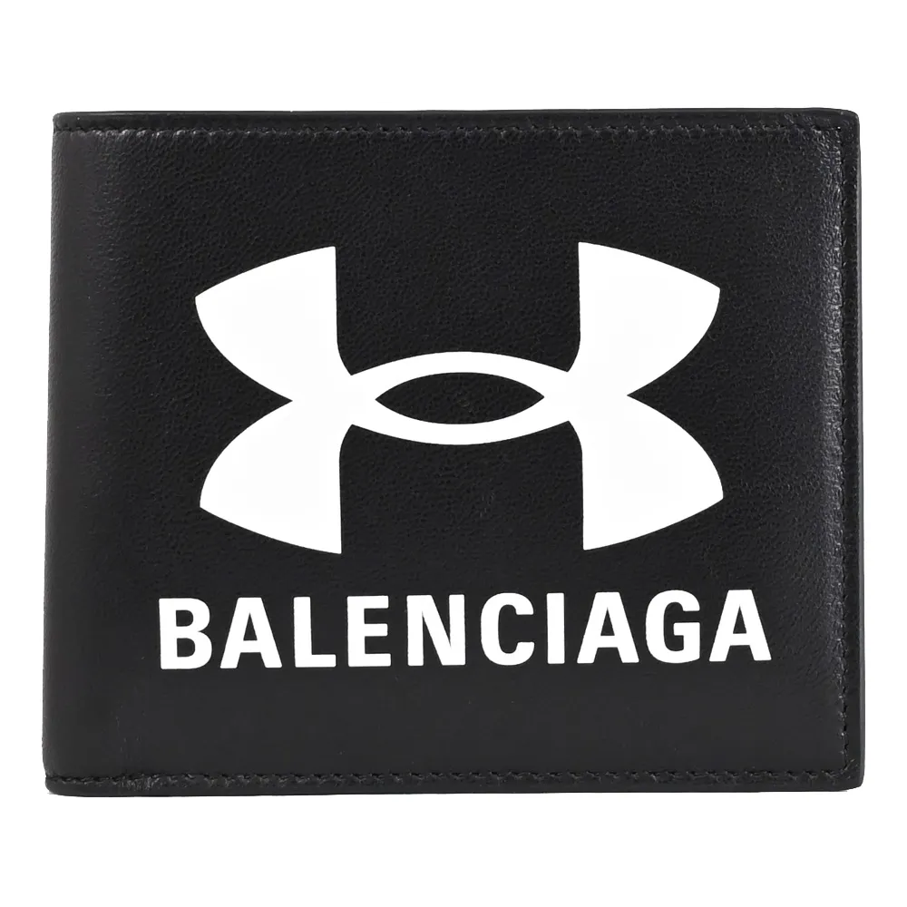 【Balenciaga 巴黎世家】Under Armour 限定聯名款品牌LOGO雙層8卡短夾(黑)