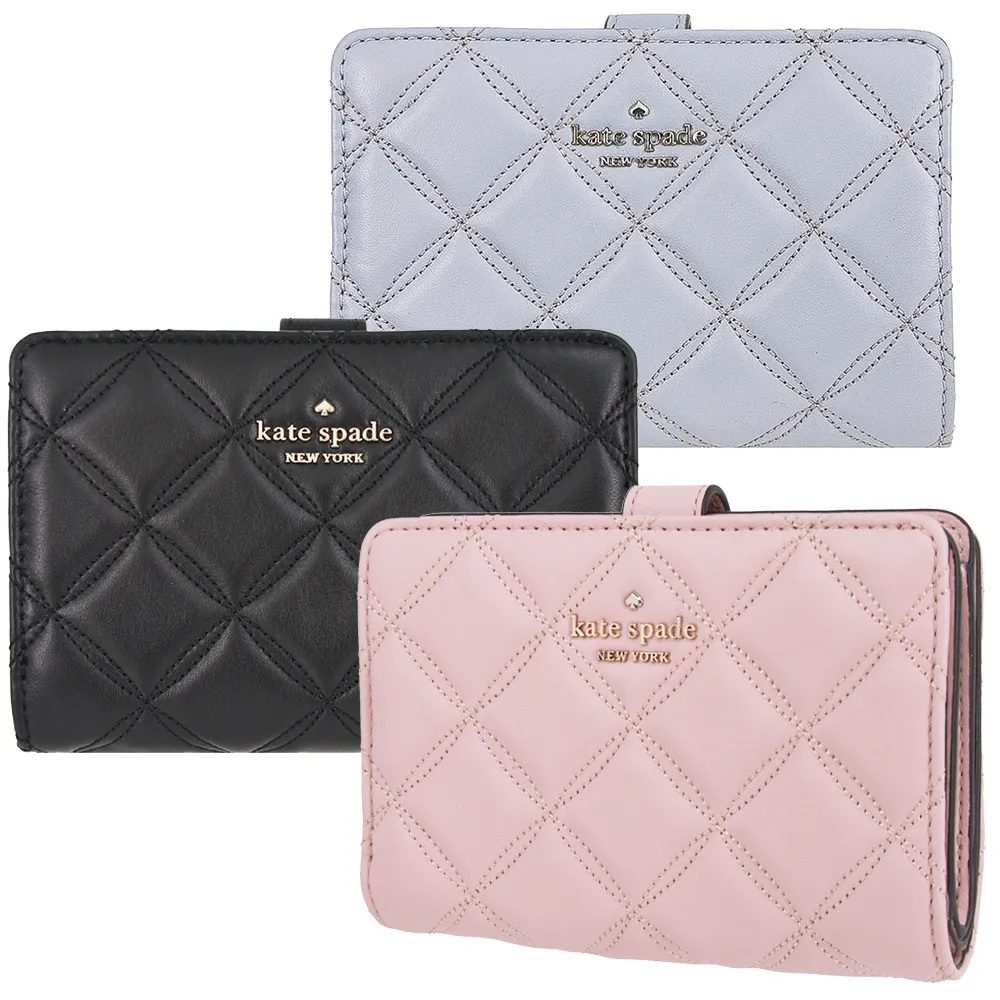 【KATE SPADE】NATALIA系列 菱格紋材質 9卡 對折 零錢袋 中夾 (多色任選)