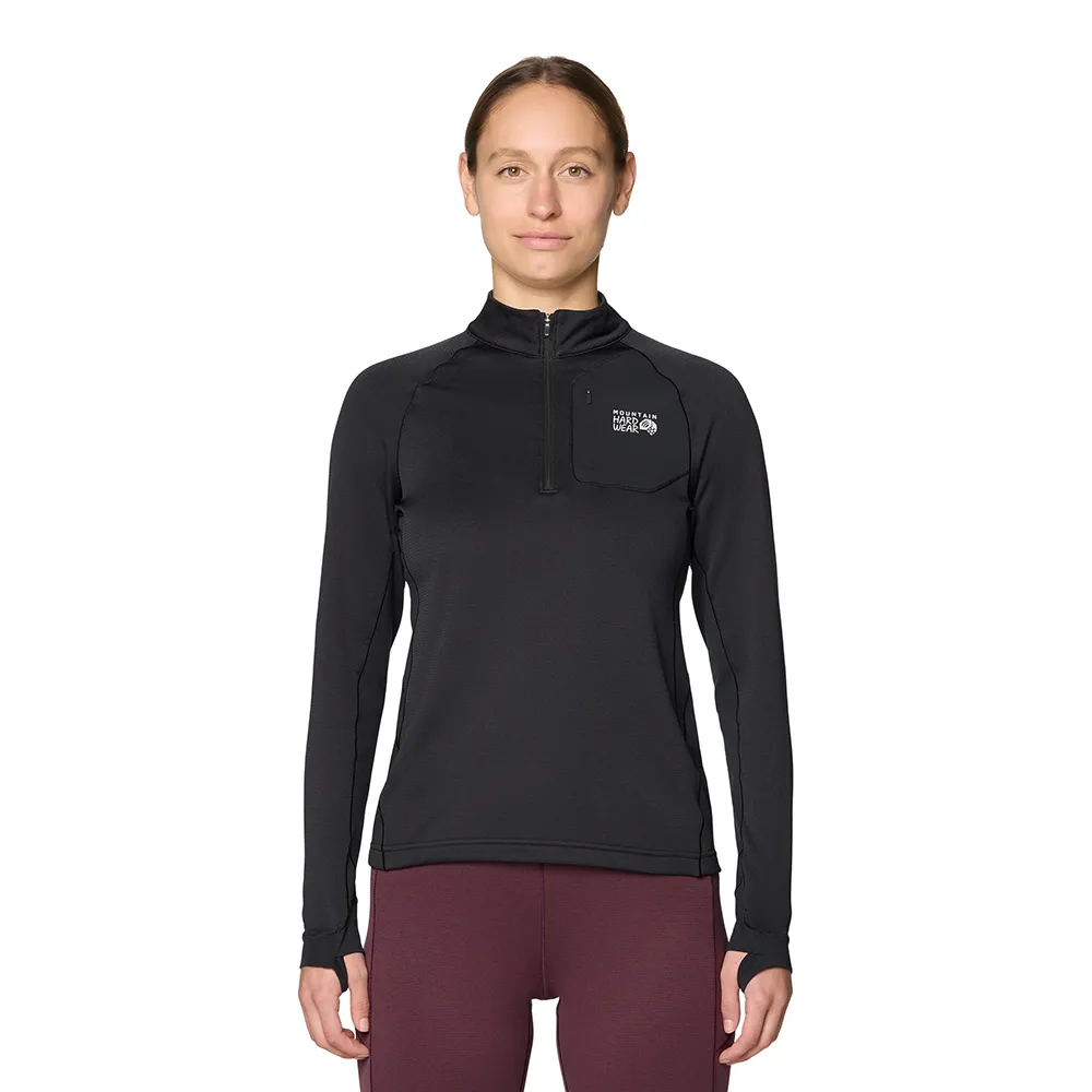 【Mountain Hardwear】Up First Tech Fleece Quarter 彈性保暖刷毛半拉長袖上衣 女款 黑色 #2114031