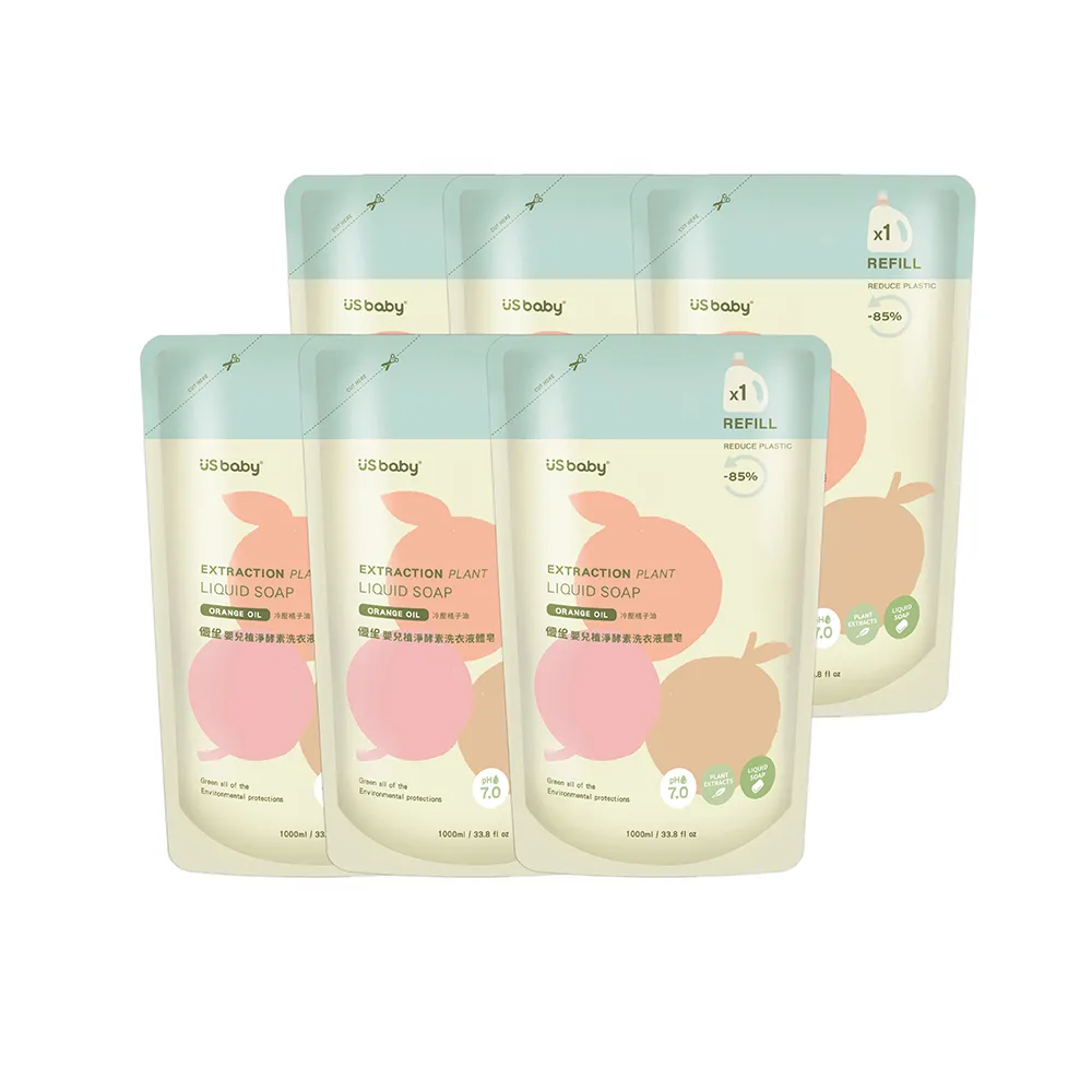 【US BABY 優生】嬰兒植淨酵素洗衣液體皂補充包1000ml(6包)