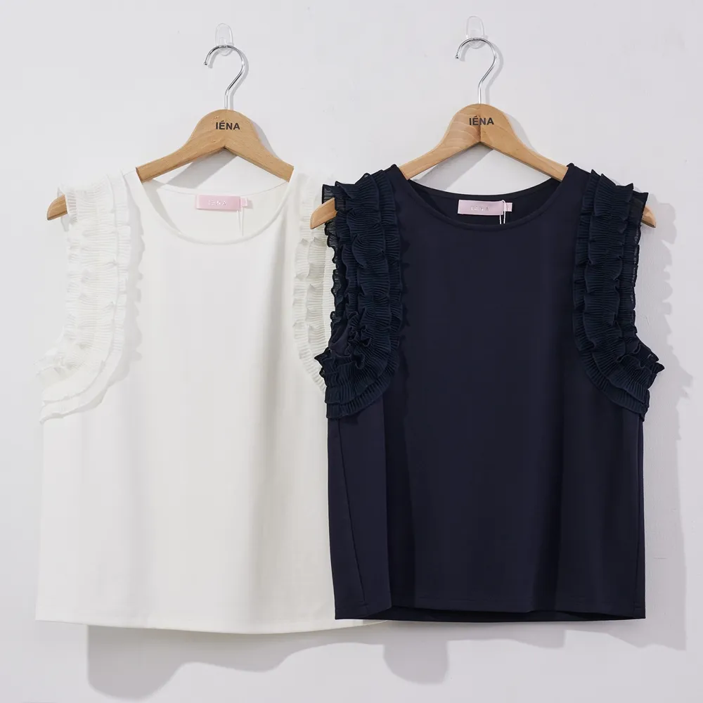 【IENA】荷葉袖背心（#6271021 無袖、圓領背心；深藍色/白色）