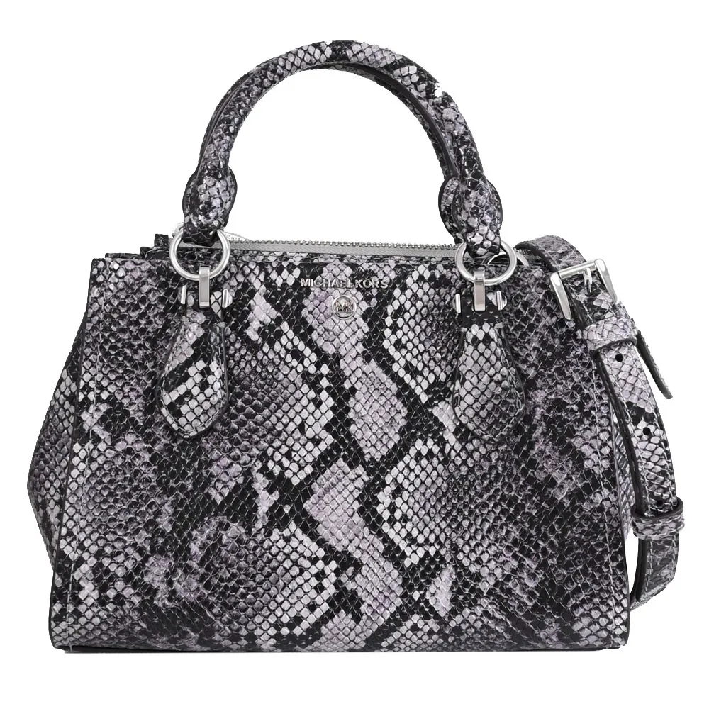 【Michael Kors】MARILYN 金屬LOGO蛇紋皮革小號手提包兩用包(深灰)