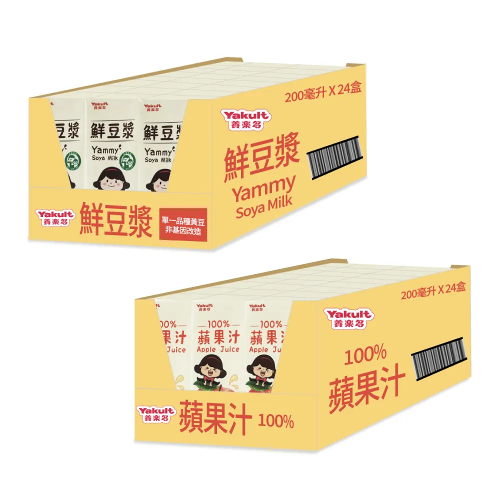 【Yakult 養樂多】蘋果汁/豆漿 任選3箱(200ml*24入/箱)