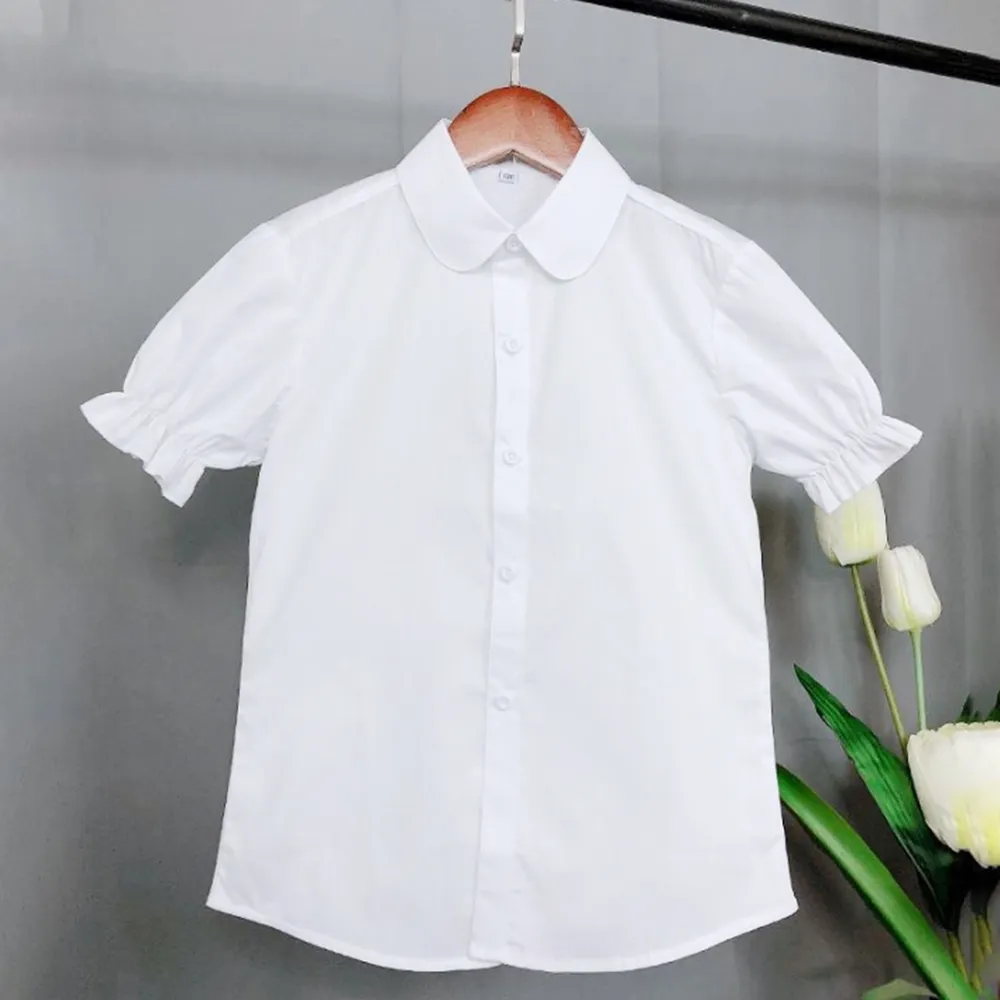 【橘魔法】古典荷葉短袖襯衫 女童 童裝 兒童 白襯衫 薄襯衫 短袖上衣 制服 表演 演講
