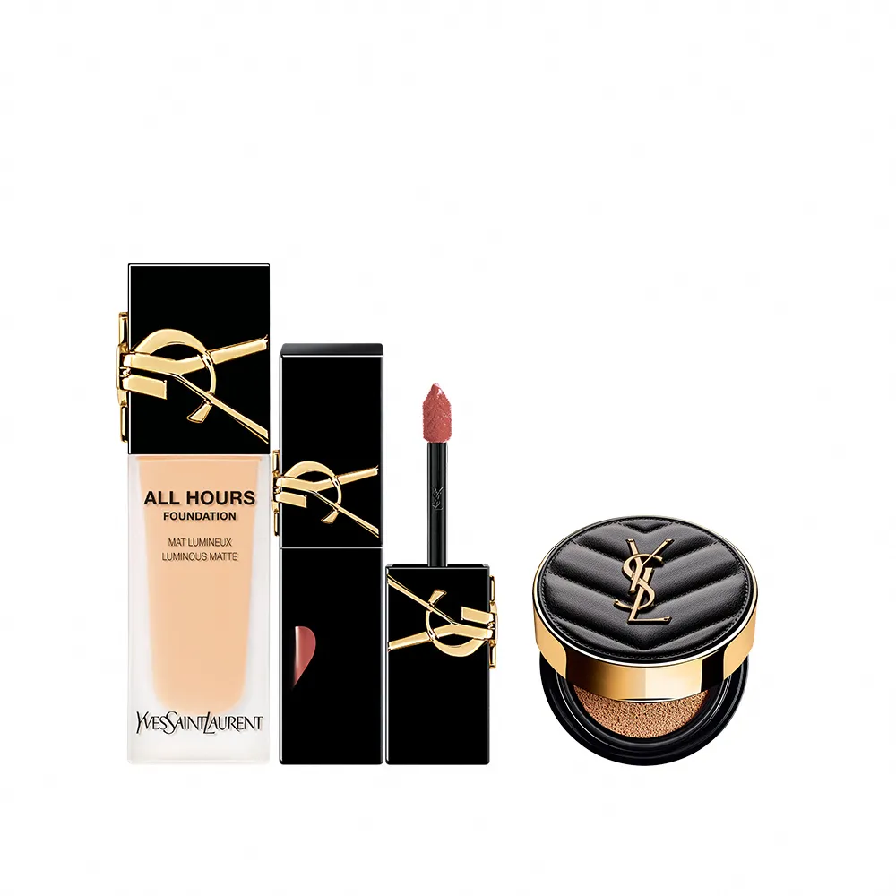 【YSL】官方直營 恆久完美水光彩妝組(恆久完美無瑕持妝粉底+奢華印記鎖心光唇釉)