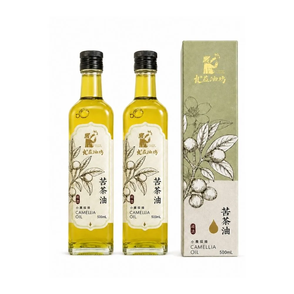 【良益油坊】100%小果苦茶油500 mL*2瓶(二入組)