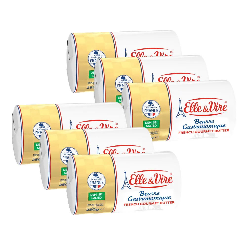 【Elle&Vire 愛樂薇】免運 法國 有鹽奶油超值6入組(有鹽奶油250g Salted 80% Fat)