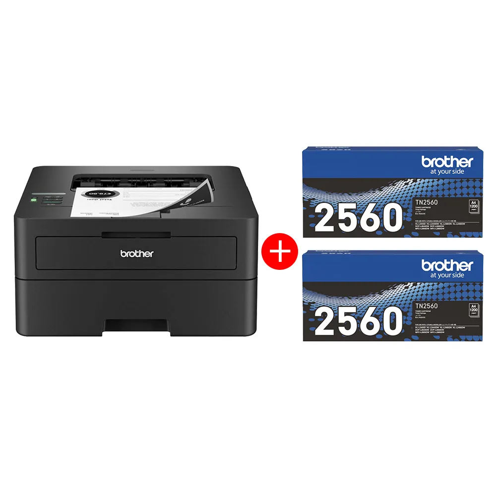 【brother】官方直營 搭2黑標準容量碳粉★HL-L2460DW 中階商務無線黑白雷射印表機(雙面列印/有線/無線網路)