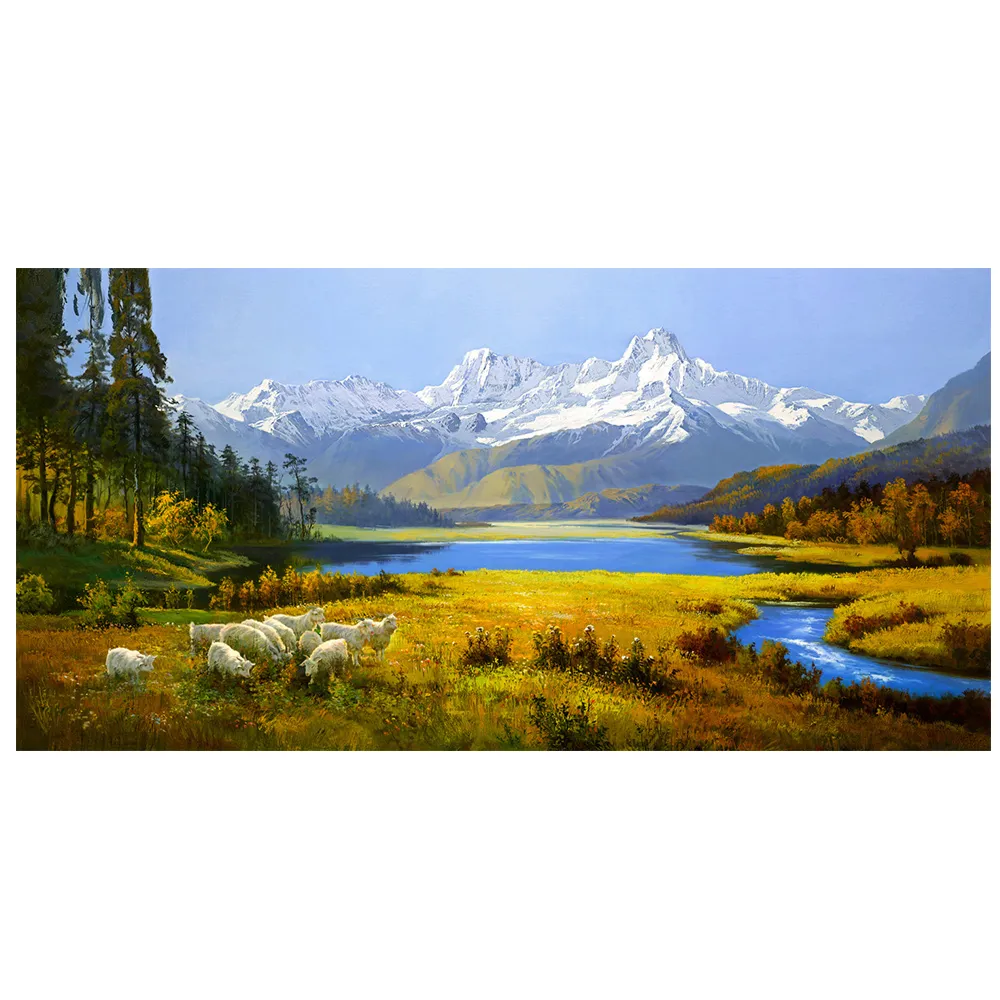 【御畫房】天山溪流 國家一級畫師手繪油畫60×120cm(VF-150)