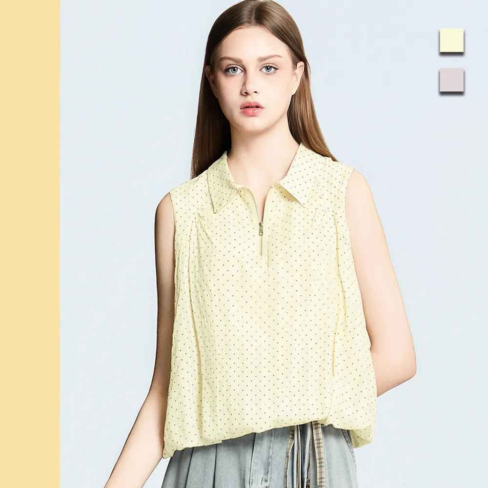【Just Wear 佳葳】氣質點點氣球型無袖上衣 2色(女上衣/女上著/襯衫/背心/波卡點/雪紡)