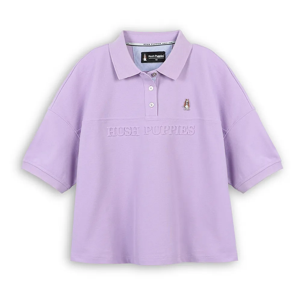 【Hush Puppies】女裝 POLO衫 立體品牌英文刺繡小狗短版POLO衫 (淺紫 / 63201104)