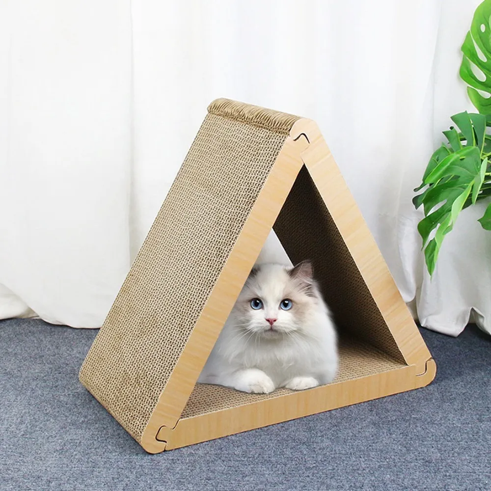 【Quality 聚家】貓抓板 立式貓抓墊 三角貓抓柱 45*23*40CM 瓦楞紙貓窩 貓咪玩具 耐磨耐抓
