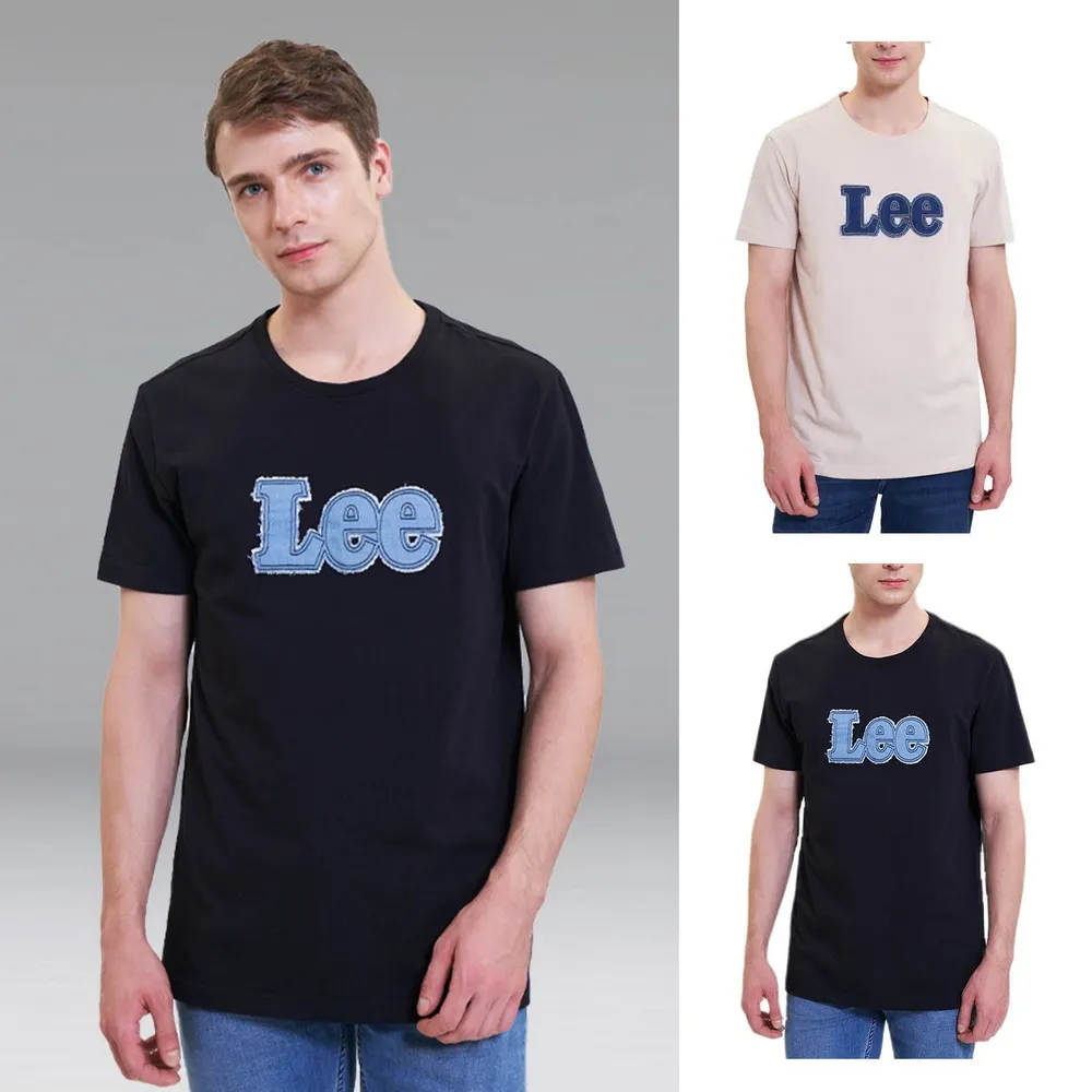 【Lee】出清品-男裝 短袖T恤 / 牛仔貼布 縫線大LOGO 共2色 標準版型(LL22022597W / LL220225K11)