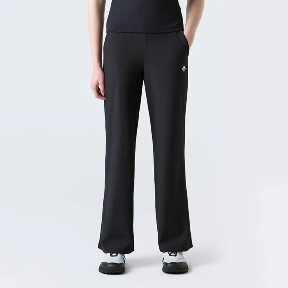 【DESCENTE】長褲 女 運動褲 寬鬆版型 WOMEN RIBBED SEMI-WIDE FLEECE PANTS 黑 SR122PFP13-BLK0