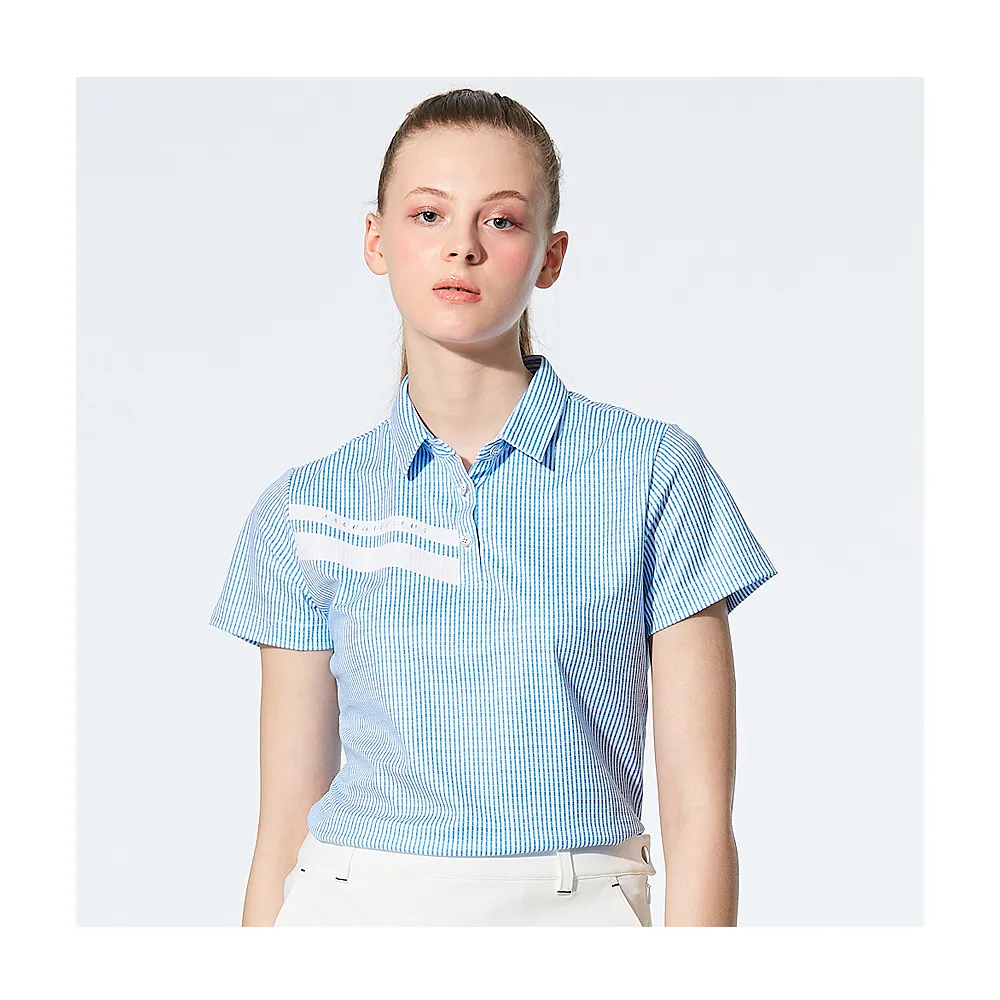 【Jack Nicklaus 金熊】GOLF女款數位印花彈性吸濕排汗高爾夫球衫//POLO衫(藍色)